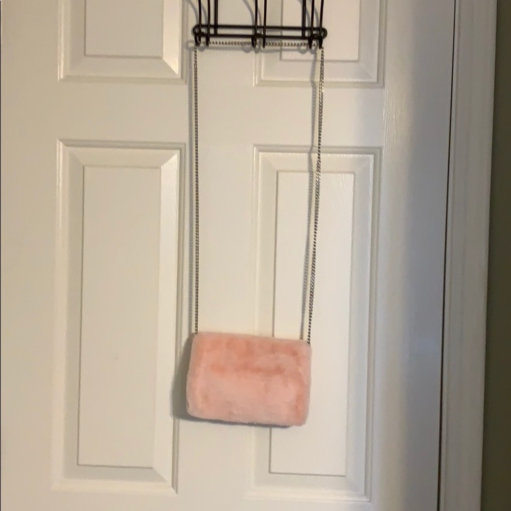 Pink furry shoulder bag
